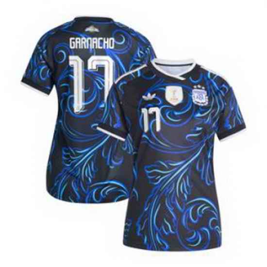 Women 17Alejandro Garnacho Argentina National Team adidas 2026 Away Replica Jersey Black 3